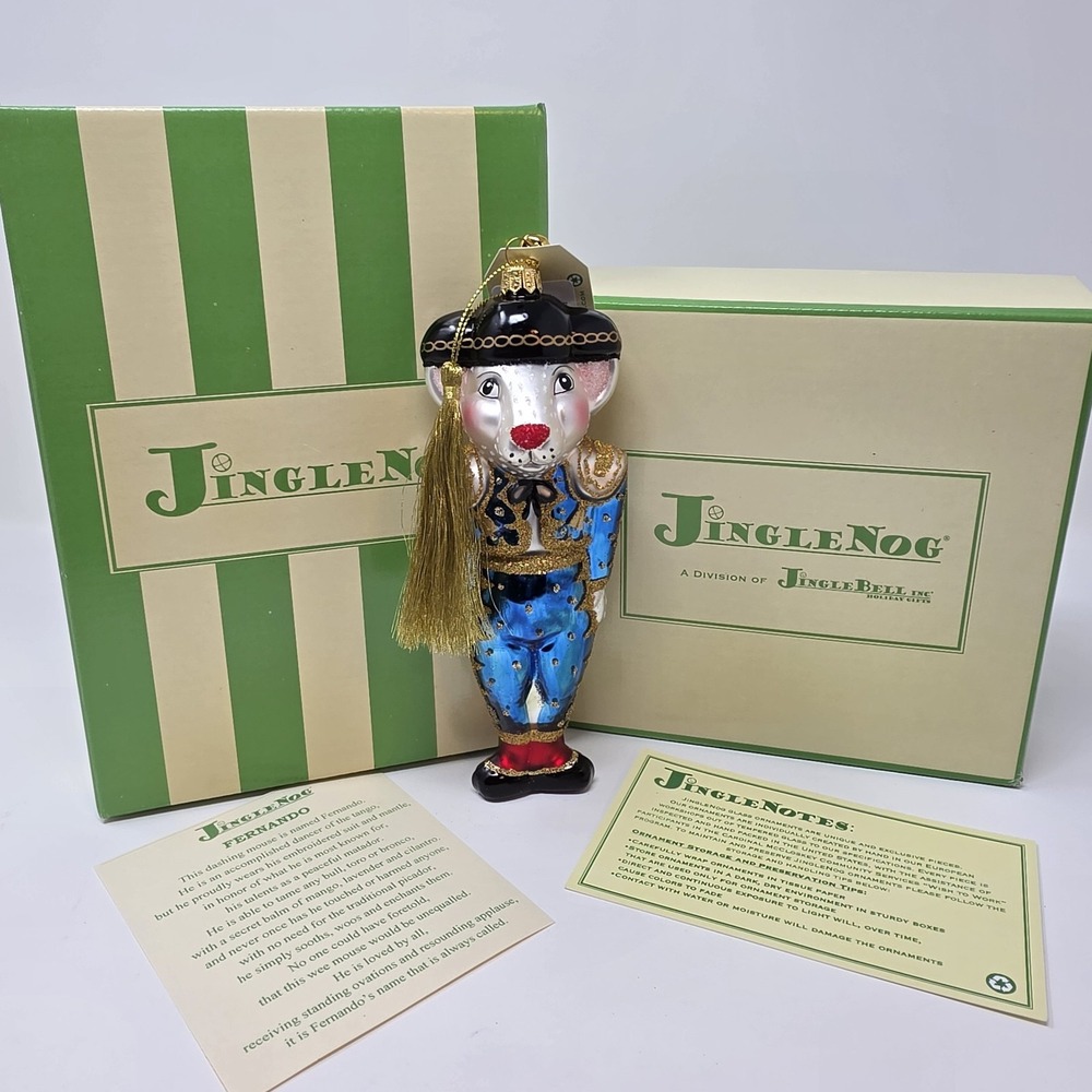 NIB JingleNog Fernando Mouse Ornament #80701 Hand Blown & Painted in Poland